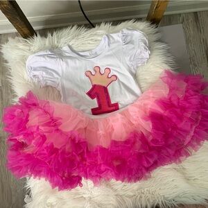 Baby Girl Pink and White 1st Birthday Tutu Dress
